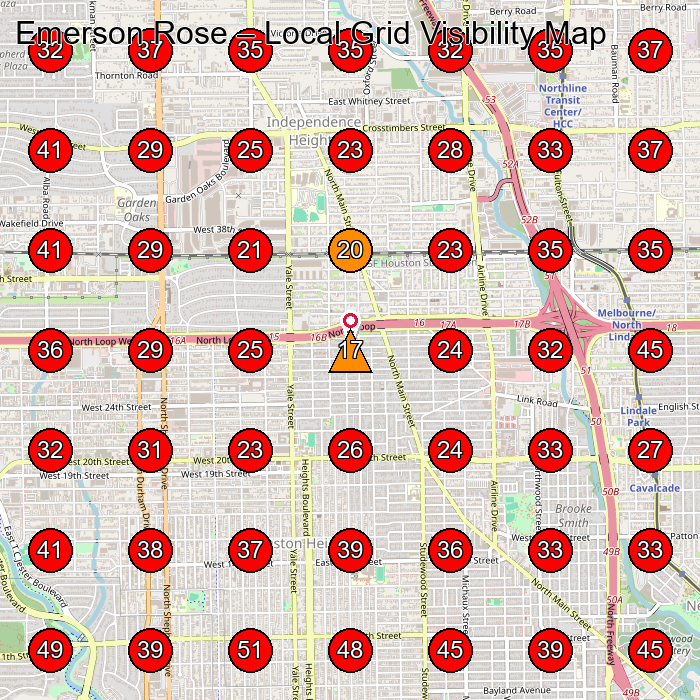 Emerson Rose GeoGrid visibility map for Home Health Care Service in 5700 Pinemont Dr